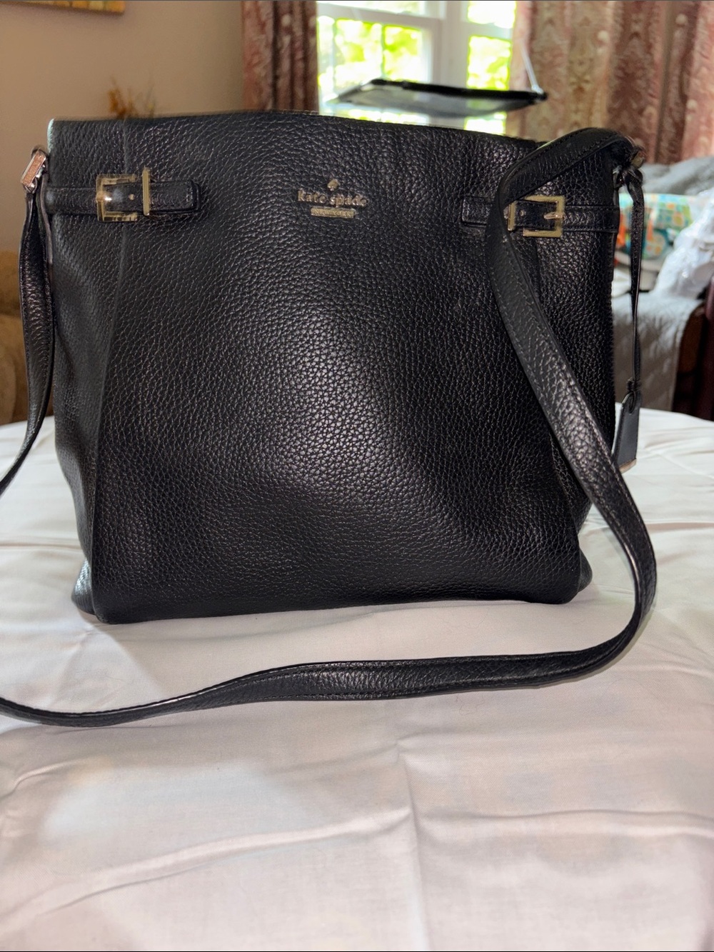 kate spade Black Pebbled Leather Crossbody with Gold Accents